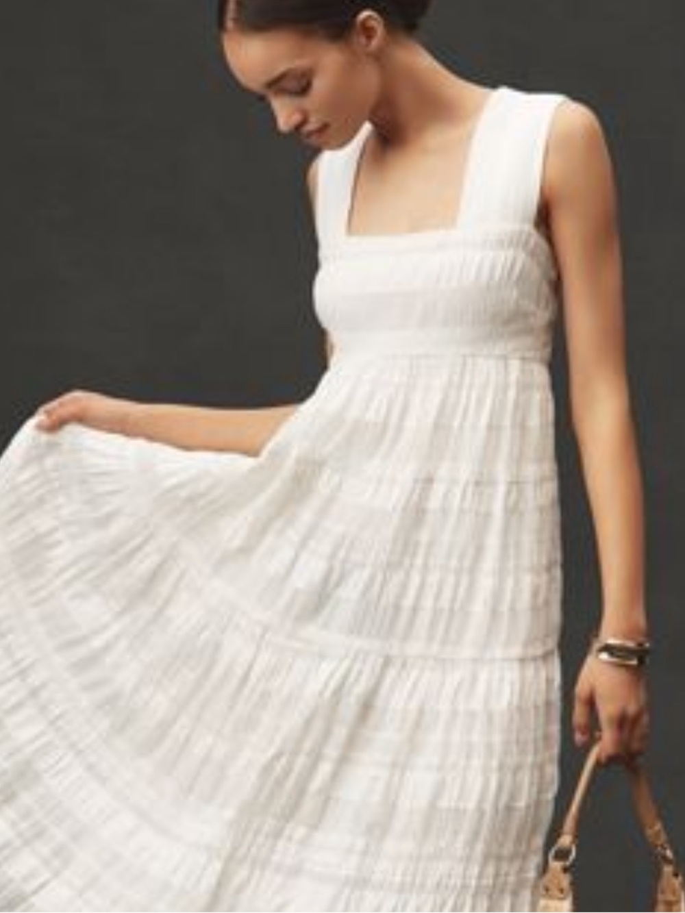 Anthropologie White Smocked Maxi Dress with Wide Straps